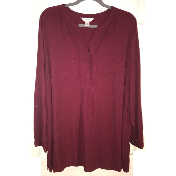 CJ Banks Tops Burgundy Popover Tunic Top Size 2x Poshmark